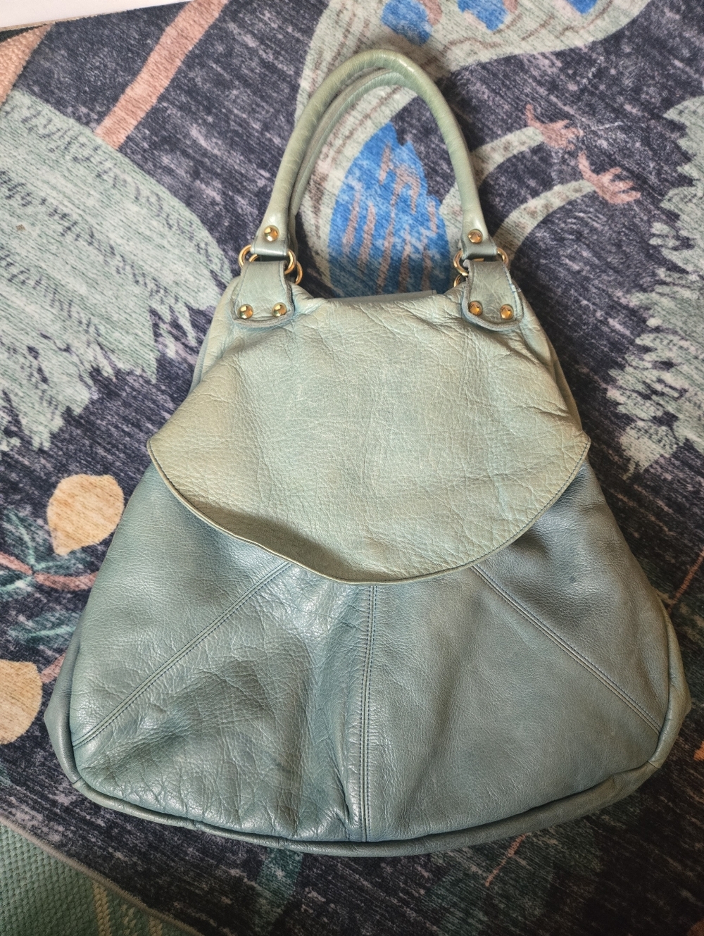 Vintage Y2K Foley + Corinna Teal Green Leather Hobo Shoulder RE Balenciaga City - Picture 13 of 17